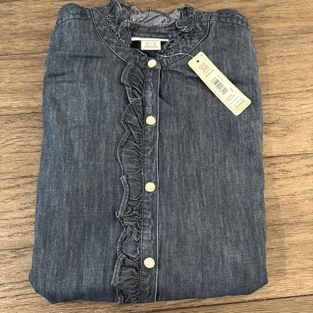 ❌SOLD OUT❌ NWT [Ariat] Ingalls Top Button-Up Ruffled Blouse Denim Women’s M XL - Picture 6 of 13